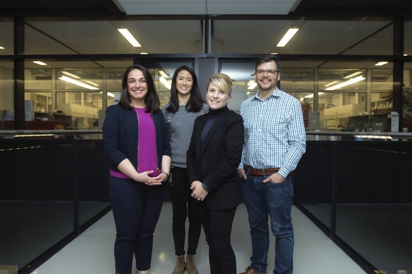 The U of T members of the interdisciplinary team (from left to right): Peivand Sadat Mousavi, Jenise Chen, Shana Kelley and Keith Pardee (photo by Steve Southon)